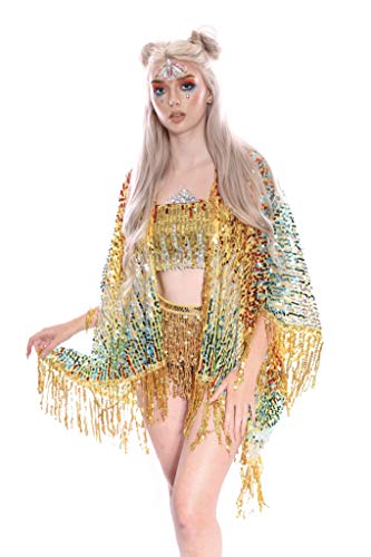 The LUMi Shop - Kimono Multicolor con Lentejuelas, Envoltura holográfica, Chal de Moda - Amarillo - Talla única