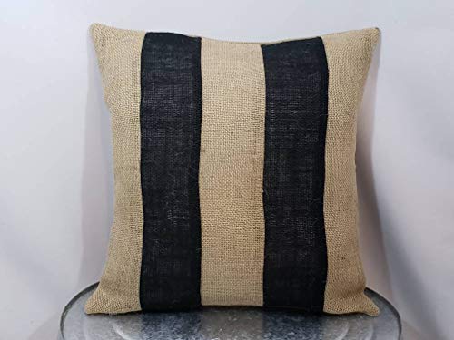 Thomas655 Funda de almohada de arpillera rústica hecha a medida con dos rayas negras y naturales o crear propios colores rústicos.