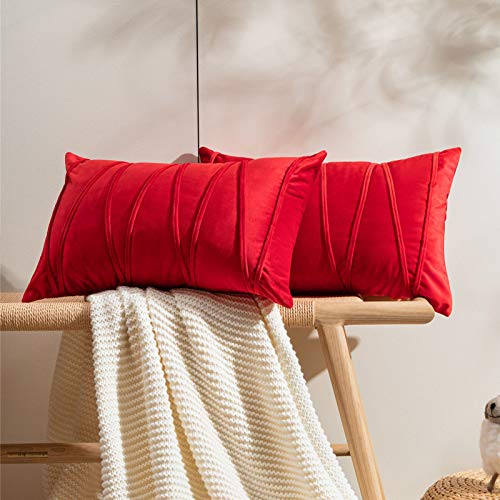 Top Finel Juegos 2 Hogar Cojín Terciopelo Suave Decorativa Almohadas Fundas de Color Sólido para Sala de Estar sofás 40x60cm Rojo