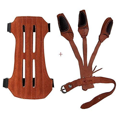 Toparchery Cuero 2 Correas Protector de Brazo y 3 Guantes Protectores para Dedos Recurvo Compuesto Arco Largo Caza Tiro Marrón Toparchery Cuero 2 Correas Protector de Brazo y 3 Guantes Protectores para Dedos Recurvo Compuesto Arco Largo Caza Tiro Marrón