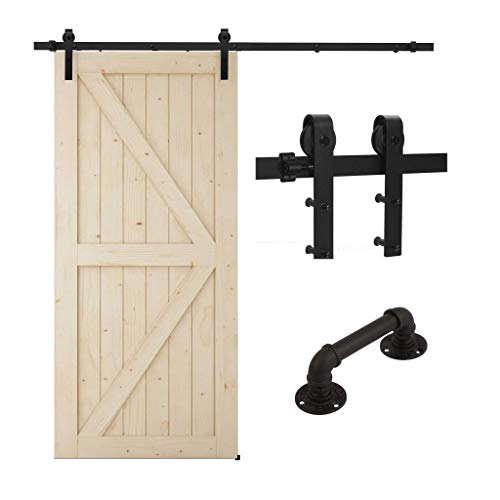 TSMST - Kit de riel para puerta corredera, 200 cm, con asa de puerta corredera, kit de riel de puerta de granjero, forma de J TSMST - Kit de riel para puerta corredera, 200 cm, con asa de puerta corredera, kit de riel de puerta de granjero, forma de J