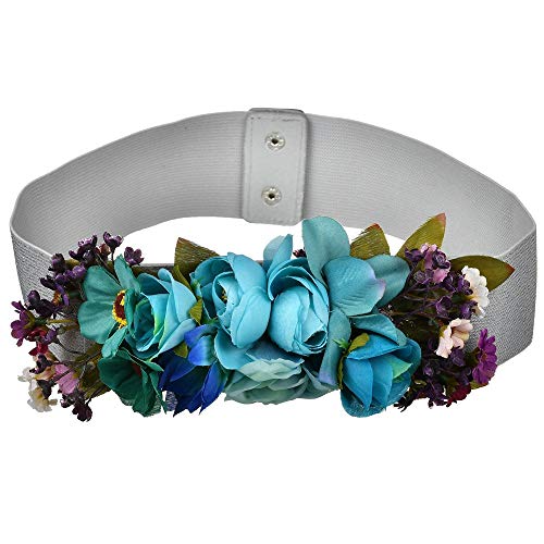 Ulalaza Cinturón nupcial de boda Cinturón de flores elástico ensanchado Cinturón de flores artificiales para mujeres