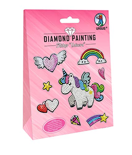 URSUS 43500001 Diamond Painting Unicorn - Pegatinas para crear pegatinas con diamantes brillantes, 2 hojas de 15 x 10 cm, varios diseños