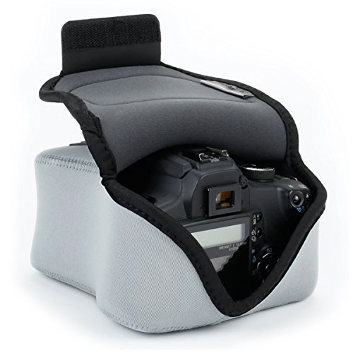 USA Gear Funda para Cámara DSLR con Protección de Neopreno, Presilla para Cinturón y Almacenamiento de Accesorios - Compatible con Nikon D3400, Canon EOS Rebel SL2, Pentax K-70 y más - Gris