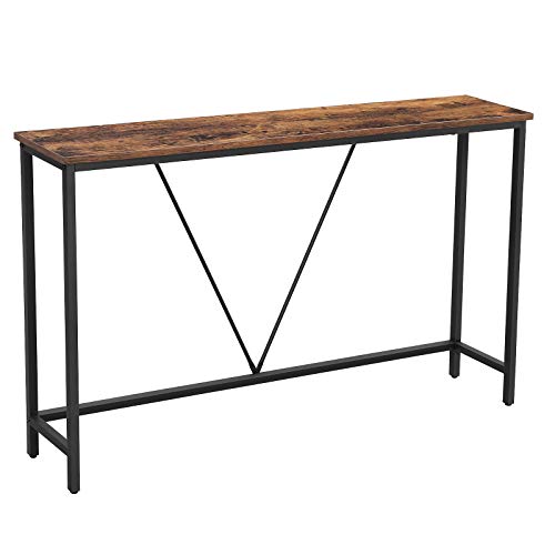 Vasagle Consola, Mesa de Entrada, Marco de Acero Estable, para Dormitorio, Salón, Estilo Industrial, Marrón Rústico y Negro, 120 x 23 x 74 cm (Largo x Ancho x Alto)