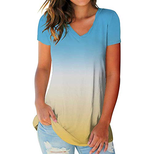 VEMOW Los más vendidos Camiseta Tops Las Mujeres cruzan el Hombro frío V Cuello Manga Corta Blusa(YF Azul,XL)