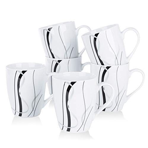 VEWEET FIONA 6 Piezas Vajillas de Porcelain Cafe Mug 10,3 CM Taza de cafe Capacidad 360 ML Juego de Tazas