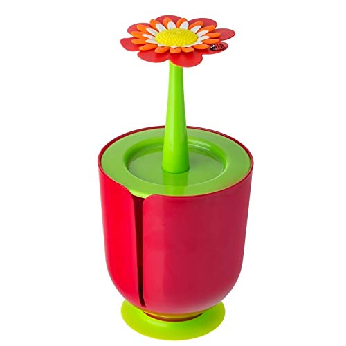 Vigar Flower Power Portarrollo de baño, Material: Plástico, Rojo, Dimensiones: 14 x 14 x 28.5 cm