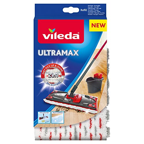 Vileda - Recambio para Mopa Ultramax, Mopa de Microfibras 2 en 1, Color Blanco y Rojo