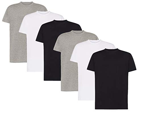 VM - Pack de Camisetas Básicas de Manga Corta para Hombre, Disponible Desde Talla S hasta 2XL, Camisetas 100% Algodón, Camisetas Casual, Deporte o Interior (Pack 2 Blancas + 2 Negras + 2 Grises, 2XL)