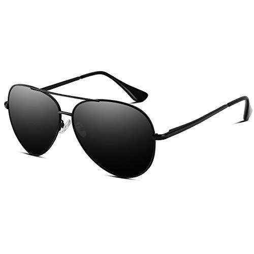 VVA Gafas de sol Hombre Polarizadas Aviador Hombres Aviador Gafas de sol Polarizadas Hombre Unisex Protección UV400 por V101(Negro/Negro)