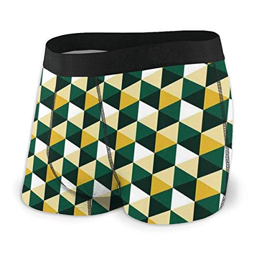 Web--ster Calzoncillos Boxer para Hombres, patrón de triángulo Abstracto en Tonos Verdes y Amarillos con diseño Retro Moderno Talla XL