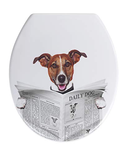 WENKO Tapa de WC Daily Dog - fixation Fix-Clip hygiénique en acier inox, Duroplast, 37.5 x 45 cm, Multicolor