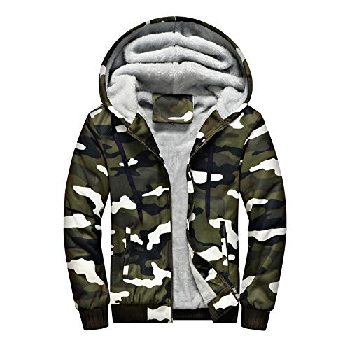 WHDJ Sudaderas con Capucha cálidas para Hombre, cárdigan con Cremallera, a Prueba de Viento, Sudaderas con Capucha de Camuflaje de Lana Gruesa con 2 Bolsillos, Sudaderas Antiarrugas