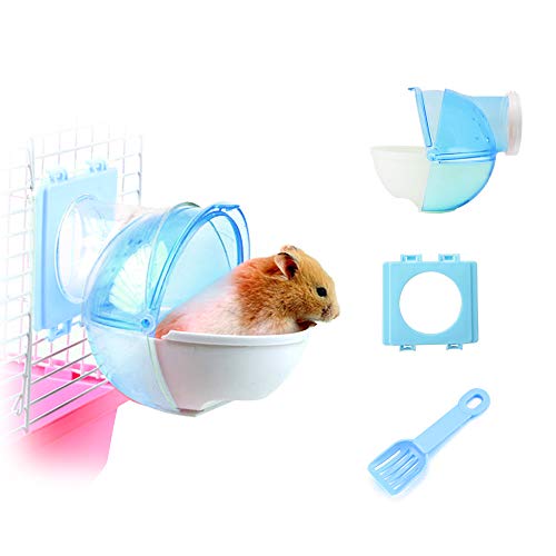 WishLotus Hamster Arena de baño, 3 piezas desmontables de plástico para hámster arena de baño para mascotas pequeñas con pala y accesorio para jaulas para hámster cobayas (azul)