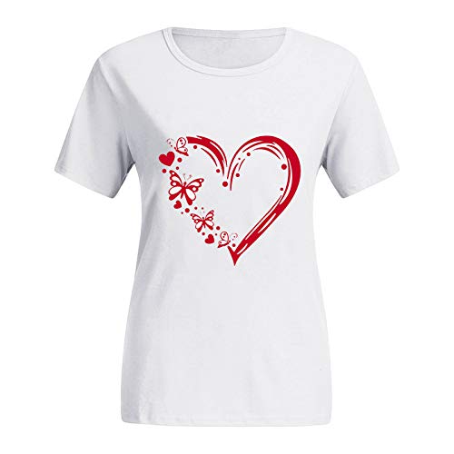 YANFANG Camisetas para Mujer,con Estampado de corazón,con Cuello Redondo,Tallas Grandes para Mujer, Camisetas con gráfico de Manga Corta con Estampado de Gato