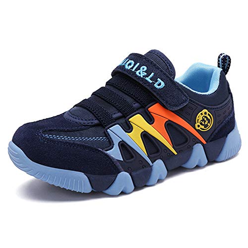 Zapatillas Deportivas para Niños Niña Antideslizante Calzado de Running Correr para Exterior Interior Velcro Ligero Transpirables Trainers Azul Oscuro 31EU=Fabricante:32