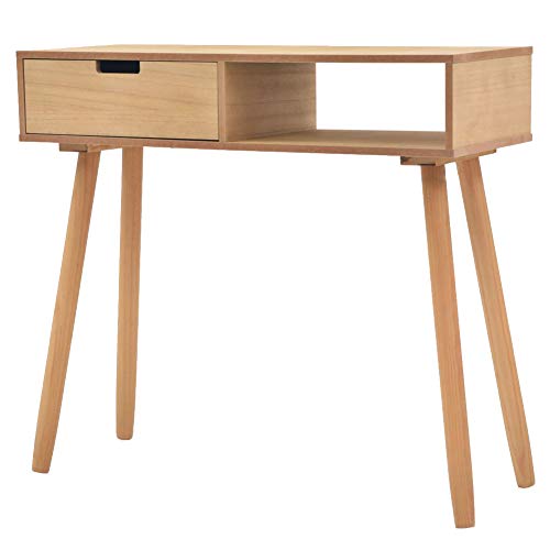 Zerone Mesa Consola de Madera Maciza, Mesa de Entrada con Cajón, Marrón 80 x 30 x 72 cm