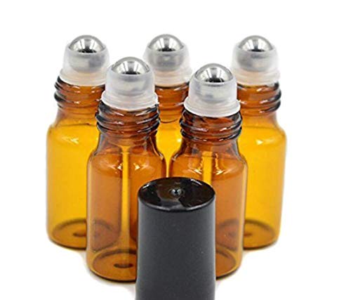 12 botellas de cristal color ámbar recargables de 3 ml con bolas y tapas negras para aromaterapia, perfumes y aceites esenciales