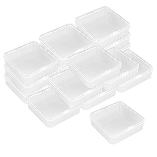 16 piezas Mini caja de almacenamiento, Caja de Contenedores de Almacenamiento de Plastico Transparente con Tapa para Joyas, Artículos, Tarjetas, 9,4 cm * 9,4 cm * 2,5 cm