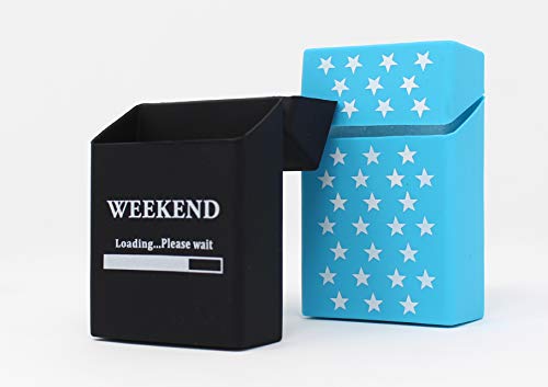 2 cajas de cigarrillos de silicona – Weekend y estrellas – Funda de cigarrillos – Pitillera para una caja de cigarrillos de tamaño estándar – también apto para las nuevas cajas de 21 unidades