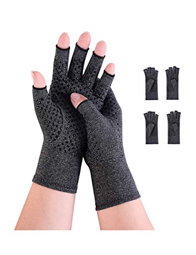 2 pares de guantes de compresión para artritis, sin dedos, para aliviar el dolor, para juegos y escritura y para hombres y mujeres, antideslizantes, talla L, color negro