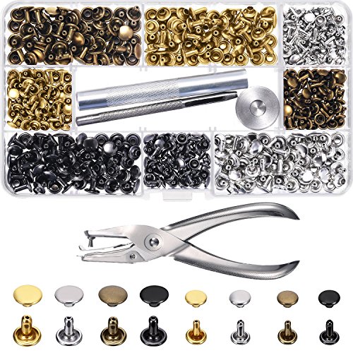 240 Juegos de Remache de Cuero de Doble Tapa Perno de Metal Tubular 2 Tamaños con Pinzas de Perforación y 3 Piezas de Herramientas de Ajuste para Reparaciones Artesanía Decoración de Cuero, 4 Colores 240 Juegos de Remache de Cuero de Doble Tapa Perno de Metal Tubular 2 Tamaños con Pinzas de Perforación y 3 Piezas de Herramientas de Ajuste para Reparaciones Artesanía Decoración de Cuero, 4 Colores
