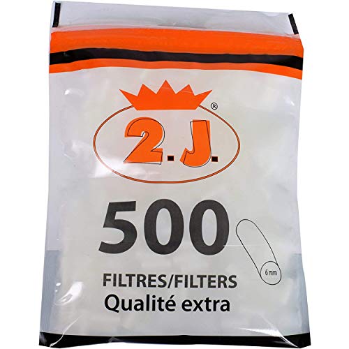 2.J.- Filtro para cigarrillos de rueda, diámetro 6 mm, longitud 15 mm, bolsa de 500 filtros de mechero para enrollar sus cigarrillos delgados o cortos, o 500 filtros para hojas de cigarrillos