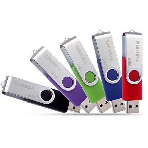 5 Piezas 8GB USB 2.0 ENUODA Memoria Giratoria Flash Drive Almacenamiento Externo (5 Colores Mezclados: Azul Negro Rojo Verde Violeta)