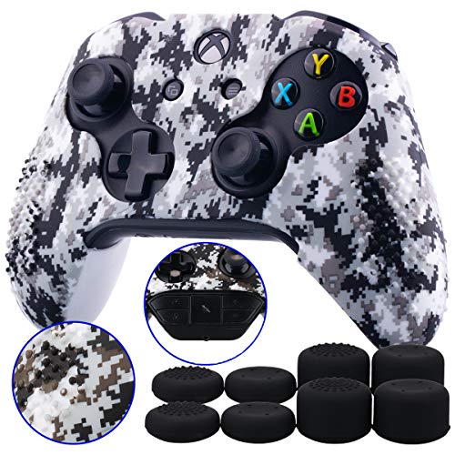 9CDeer 1 Pieza de Camuflaje Digital Silicona Cubrir Piel Case Skin Cover + 8 Thumb Grips para Mando Xbox One/S/X Camuflaje Blanco Compatible con el Adaptador de Auriculares Estéreo Oficial