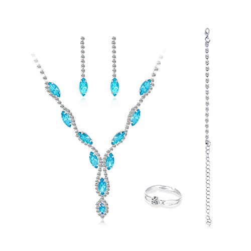 Accesorios de joyería, 4 unidades/conjunto de moda para mujer con diamantes de imitación, collar, anillo, pulsera y pendientes de regalo – A