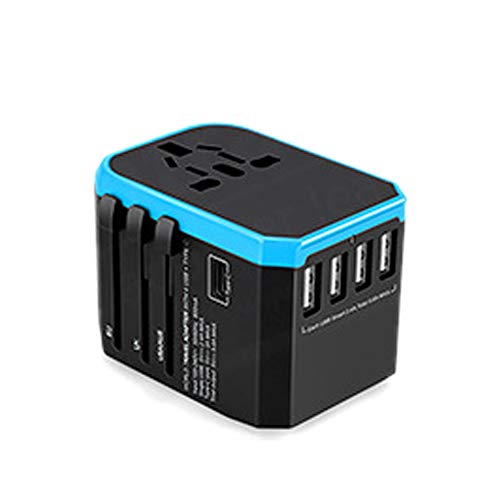 Adaptador de Viaje, Disponible en Colores múltiples, de múltiples Funciones del zócalo, con 4 Puertos USB, tensión Nominal 100-240V, 2 kW de Potencia máxima,Azul