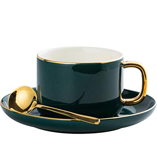 ADDYZ Estilo europeo de lujo taza de café set taza de té simple taza de cerámica con cuchara taza de café con leche taza de color verde oscuro estilo 1