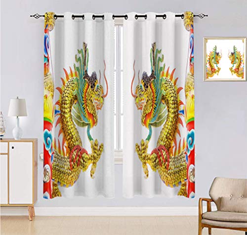 Alandana Dragon Decor - Cortina hecha a medida, diseño de dragón con símbolos de poder espiritual exóticos, 2 paneles, cada panel de 152 cm de ancho x 228 cm de largo, color rojo dorado