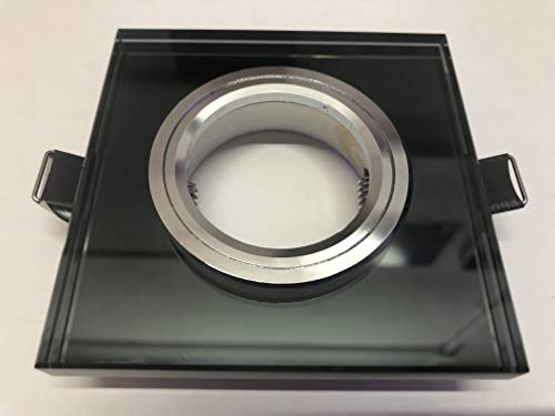 ARO empotrable ojo de buey cuadrado cristal negro, diametro de corte 60mm, apto para bombilla dicroica LED, casquillo porcelana GU10 incluido