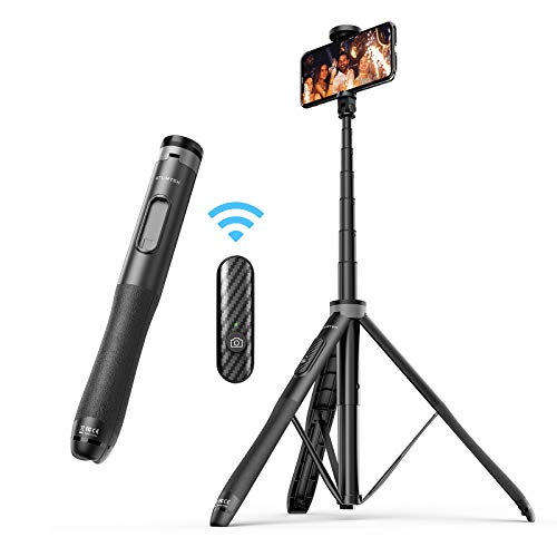 ATUMTEK Palo Selfie Trípode 130cm – Palo Selfie para Móvil con Bluetooth, con Aluminio Resistente y Trípode de Patas Antideslizantes para iPhone/Android, Grabación de Videos, Vlogs, Directos - Negro