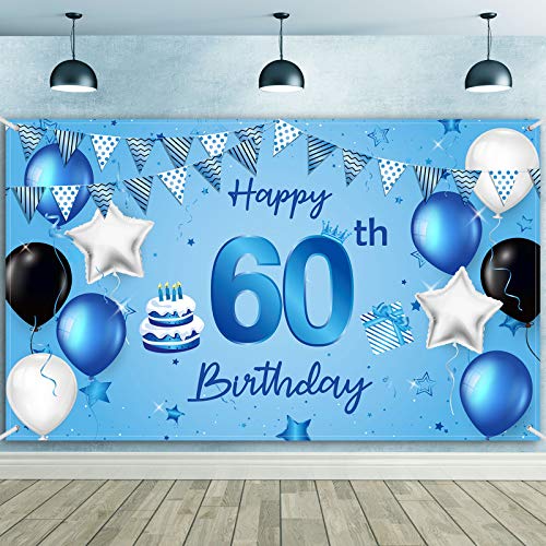 Banner de Fondo Happy 60th Birthday Tela Extra Grande Fondo de Fotografía Cartel de Cumpleaños de Número 60 para Decoraciones de Fiesta de Aniversario de 60 Años, 72,8 x 43,3 Pulgadas