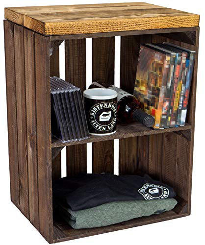 Baúl con asiento, mesa de almacenamiento, caja de fruta Johanna y tablas de madera maciza, zapatero, taburete de madera, dimensiones 40 x 29 x 50 cm (largo x ancho x alto) (flameado) Baúl con asiento, mesa de almacenamiento, caja de fruta Johanna y tablas de madera maciza, zapatero, taburete de madera, dimensiones 40 x 29 x 50 cm (largo x ancho x alto) (flameado)