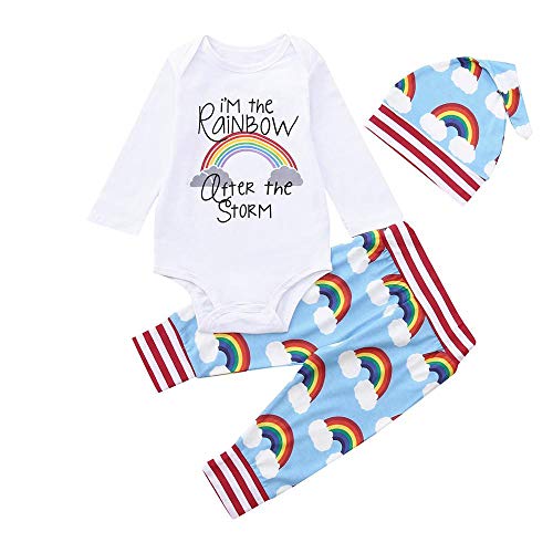 Bebé Mono de Dormir Pijamas,Recién Nacido bebé Arco Iris Impresión Muchacho Tops+Pantalones+Sombreros Ropa Trajes por Venmo