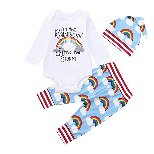 Bebé Mono de Dormir Pijamas,Recién Nacido bebé Arco Iris Impresión Muchacho Tops+Pantalones+Sombreros Ropa Trajes por Venmo Bebé Mono de Dormir Pijamas,Recién Nacido bebé Arco Iris Impresión Muchacho Tops+Pantalones+Sombreros Ropa Trajes por Venmo