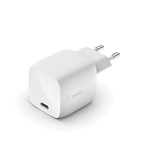 Belkin cargador de pared USB-PD GaN de 30 W Boost Charge, cargador rápido para iPhone 12, 12 Pro, 12 Pro Max, 12 mini, modelos anteriores, MacBook Air, iPad Pro, Pixel, Galaxy y otros