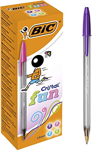 BIC Cristal Fun - Caja de 20 unidades, bolígrafos punta ancha (1,6 mm), colores surtidos