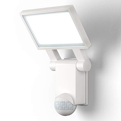 B.K.Licht - Lámpara LED con sensor de movimiento para exteriores, jardín, terraza o patio, con cabeza inclinable, de luz blanca neutral, protección IP44, 20 W y 2000 lúmenes, 4000K, color blanco
