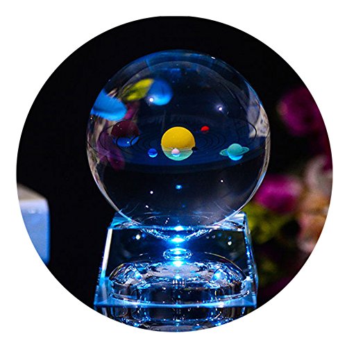 Bola de Cristal 3D con modelo de Sistema Solar y Base de Lámpara LED, Bola Transparente de Sistema Solar de 80mm (3.15 pulgadas), El Mejor Regalo de Cumpleaños para Niños, Profesor de Física