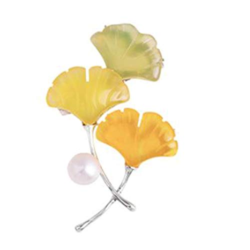 Broche de la Hoja de Ginkgo Perla de Gama Alta Elegante Escudo Temperamento Ramillete Retro Pin Cardigan Mujeres (Color : Yellow, Size : 33 * 53mm)