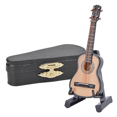 Caiqinlen Regalo RomÁntico Guitarra en Miniatura, Modelo de Guitarra, Madera simulada Exquisita Duradera para estantería Regalo de cumpleaños casa(Wood Color 8cm)
