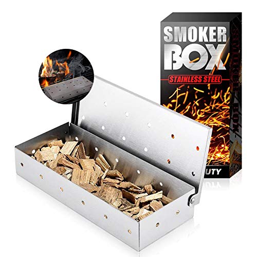 Caja de ahumador, caja de ahumador de barbacoa para parrilla de carbón caja de ahumadores de carne accesorios para barbacoa, astillas de madera de acero inoxidable caja de humo-astilla (sin astillas) Caja de ahumador, caja de ahumador de barbacoa para parrilla de carbón caja de ahumadores de carne accesorios para barbacoa, astillas de madera de acero inoxidable caja de humo-astilla (sin astillas)