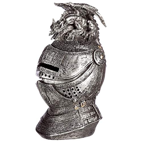 Caja de dinero medieval casco ornamento con dragón Caja de dinero medieval casco ornamento con dragón