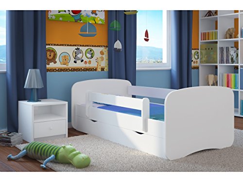 Cama infantil 140x70 Cama para Niños blanca con barrera de protección contra caídas. cajones extraíbles y base de listones para niñas y niños - 70 x 140 cm blanco vacío