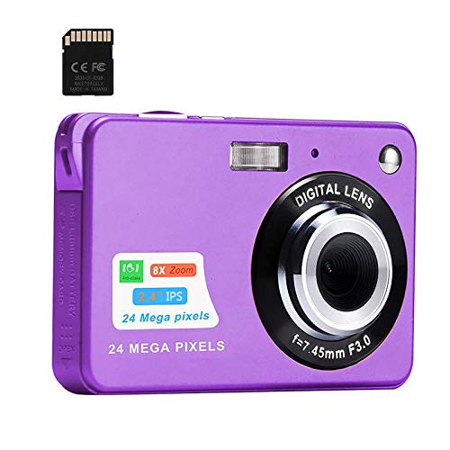 Cámara Digital, cámaras de Bolsillo FHD de 2,4 Pulgadas Cámara Recargable de 24 MP para mochileros con Zoom Digital 8X Cámaras compactas para fotografía Tarjeta SD de 32 GB incluida